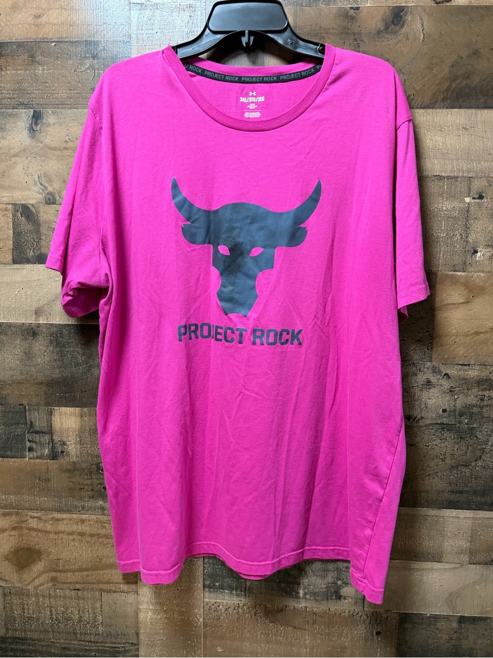Under Armour Project Rock T Shirt Men 3XL Pink Brahma Bull Dwayne Johnson Loose